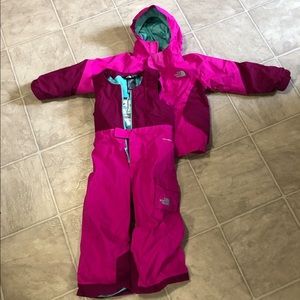 Pink 3 in 1 winter jacket and bib snow pants size 2T